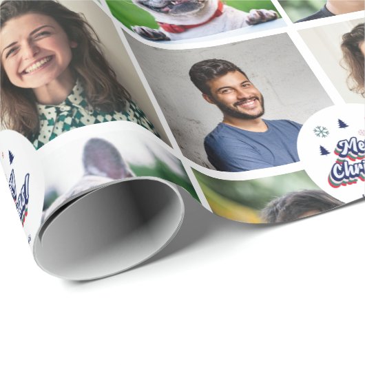 4フォトファミリー&ペットコラージュレトロクリスマスタイポグラフィ ラッピングペーパー (ロールコーナー)