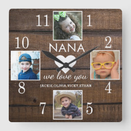 4フォトブラウン素朴ウッド愛Nana Grandkids スクエア壁時計