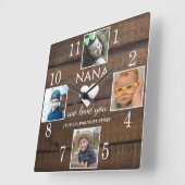 4フォトブラウン素朴ウッド愛Nana Grandkids スクエア壁時計 (傾斜)