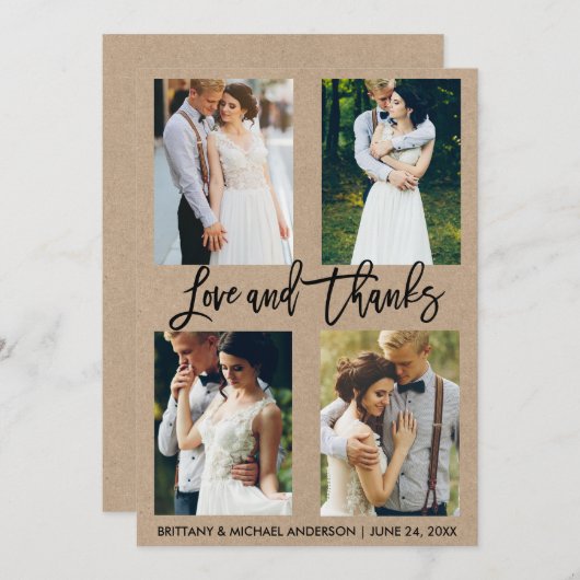 4フォトブラシスクリプトラブズ感謝していのク結婚ラフト サンキューカード (正面/裏面)