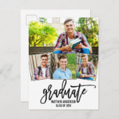 4フォトブラシスクリプト卒業発表 インビテーションポストカード (正面/裏面)