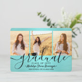 4フォトブラシティール（緑がかった色）ブルーブラックシンプル卒業 案内状 (スタンド正面)