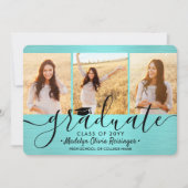 4フォトブラシティール（緑がかった色）ブルーブラックシンプル卒業 案内状 (正面)