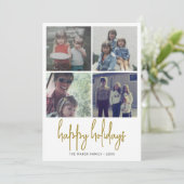 4フォトブラックと金ゴールドドット – クリスマスハッピー シーズンカード (スタンド正面)