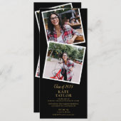 4フォトブラックと金ゴールド卒業パーティー招待状 招待状 (正面/裏面)