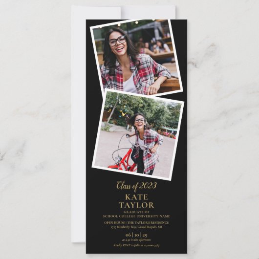 4フォトブラックと金ゴールド卒業パーティー招待状 招待状 (正面)