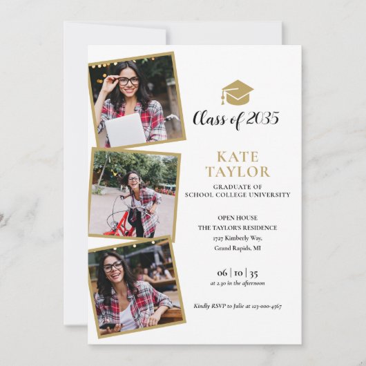 4フォトブラックと金ゴールド卒業パーティー 招待状 (正面)