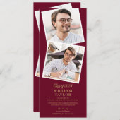 4フォトブルゴーニュと金ゴールド卒業パーティー 招待状 (正面/裏面)