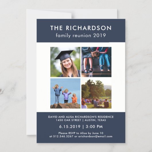 4フォトブルーとホワイトファミリー懇親会 マグネット招待状 (正面)