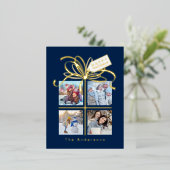 4フォトブルークリスマスホリデーカード 箔シーズンポストカード (立ち正面)