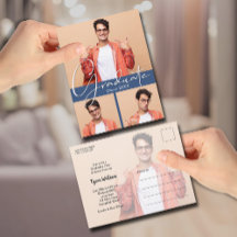 4フォトブルー卒業パーティー招待状