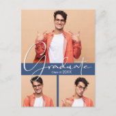 4フォトブルー卒業パーティー招待状 ポストカード (正面)