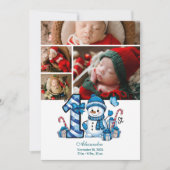 4フォトブルー雪だるま初めてのクリスマス シーズンカード (正面)