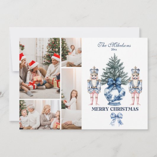 4フォトブルーChinoiserieくるみ割りクリスマス シーズンカード (正面)