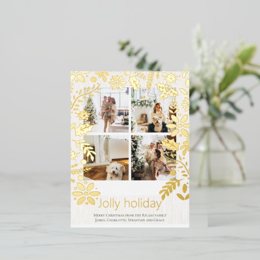 4フォトホリデーすてきノルディフラワークリスマス 箔シーズンポストカード (立ち正面)