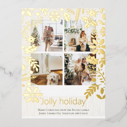 4フォトホリデーすてきノルディフラワークリスマス 箔シーズンポストカード (正面)