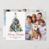 4フォトホリーベリークリスマスツリーの挨拶 シーズンカード (正面/裏面)