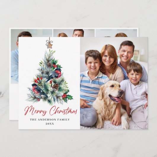 4フォトホリーベリークリスマスツリーの挨拶 シーズンカード (正面/裏面)