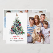4フォトホリーベリークリスマスツリーの挨拶 シーズンカード (正面/裏面)