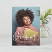 4フォトホワイトオーバーレイエレガントスクリプト卒業 案内状 (スタンド正面)