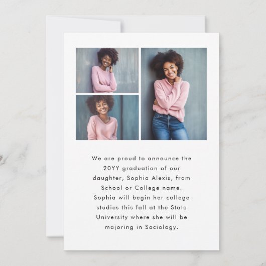 4フォトホワイトオーバーレイエレガントスクリプト卒業 案内状 (裏面)