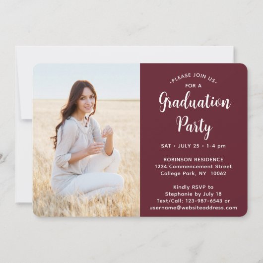 4フォトマルーンとホワイトスクリプト卒業パーティー 招待状 (裏面)