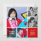 4フォトミニマリストカラースクエア卒業パーティー 招待状 (正面)
