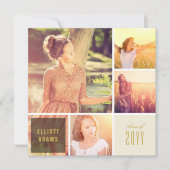 4フォトミニマリストカラースクエア卒業パーティー 招待状 (正面)