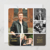 4フォトミニマリストカラースクエア卒業パーティー 招待状 (正面)