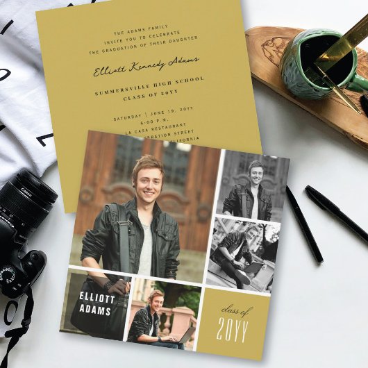 4フォトミニマリストカラースクエア卒業パーティー 招待状