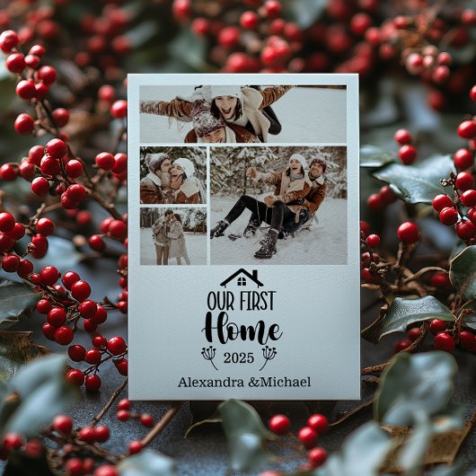4フォトミニマリストクリスマスファースト・ホーム シーズンカード