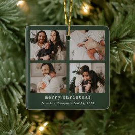 4フォトメリークリスマスダークグリーンの休日 セラミックオーナメント