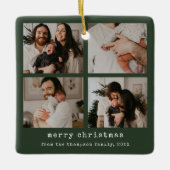 4フォトメリークリスマスダークグリーンの休日 セラミックオーナメント (正面)