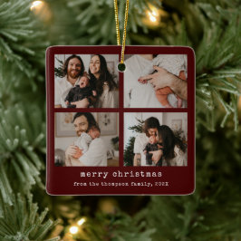 4フォトメリークリスマスダークレッドの休日 セラミックオーナメント