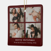 4フォトメリークリスマスダークレッドの休日 セラミックオーナメント (左)
