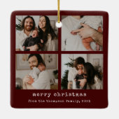 4フォトメリークリスマスダークレッドの休日 セラミックオーナメント (裏面)