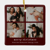 4フォトメリークリスマスダークレッドの休日 セラミックオーナメント (正面)