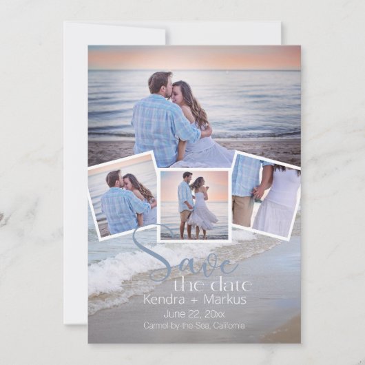 4フォトモダンコラージュタイポグラフィ日付の保存 招待状 (正面)