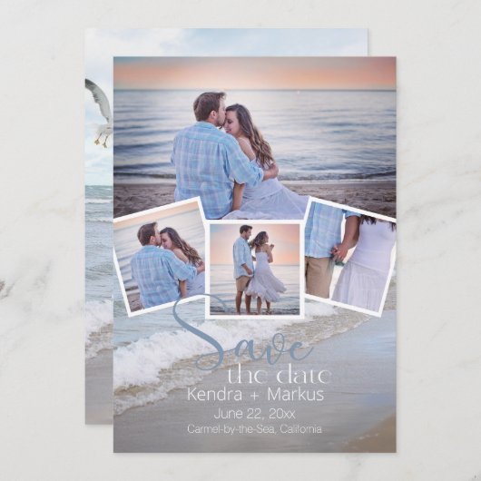 4フォトモダンコラージュタイポグラフィ日付の保存 招待状 (正面/裏面)