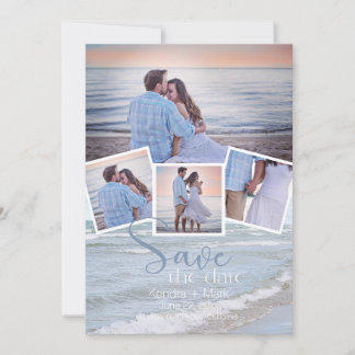 4フォトモダンコラージュタイポグラフィ日付の保存 招待状