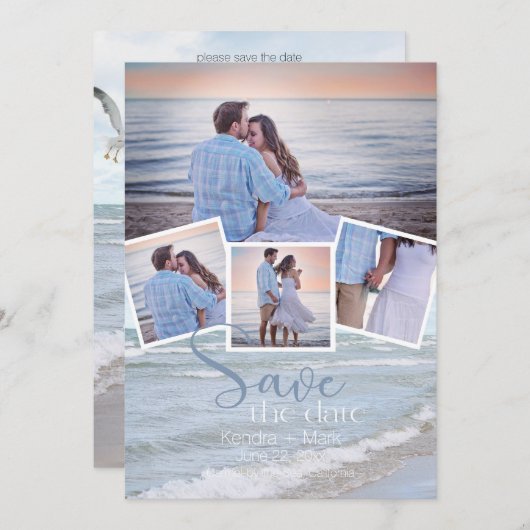 4フォトモダンコラージュタイポグラフィ日付の保存 招待状 (正面/裏面)