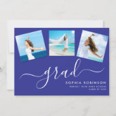 4フォトモダンコラージュ卒業パーティーブルー 招待状 (正面)