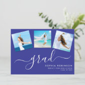 4フォトモダンコラージュ卒業パーティーブルー 招待状 (スタンド正面)