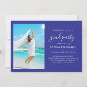 4フォトモダンコラージュ卒業パーティーブルー 招待状 (裏面)