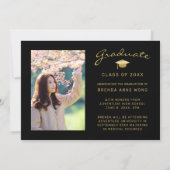 4フォトモダンコラージュ金ゴールドスクリプトの卒業 案内状 (裏面)