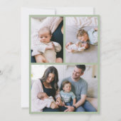 4フォトモダンサミニマルージグリーンシンプル誕生 案内状 (裏面)