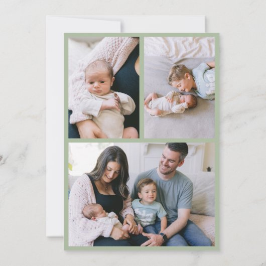 4フォトモダンサミニマルージグリーンシンプル誕生 案内状 (裏面)