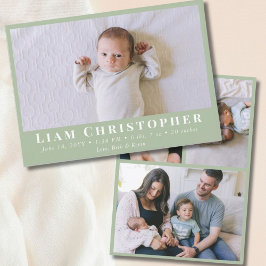 4フォトモダンサミニマルージグリーンシンプル誕生 案内状
