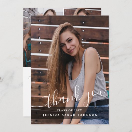 4フォトモダンシンプルミニマル卒業 サンキューカード (正面/裏面)