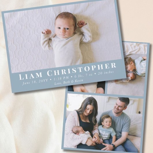 4フォトモダンダスティミニマルブルーシンプル誕生 案内状